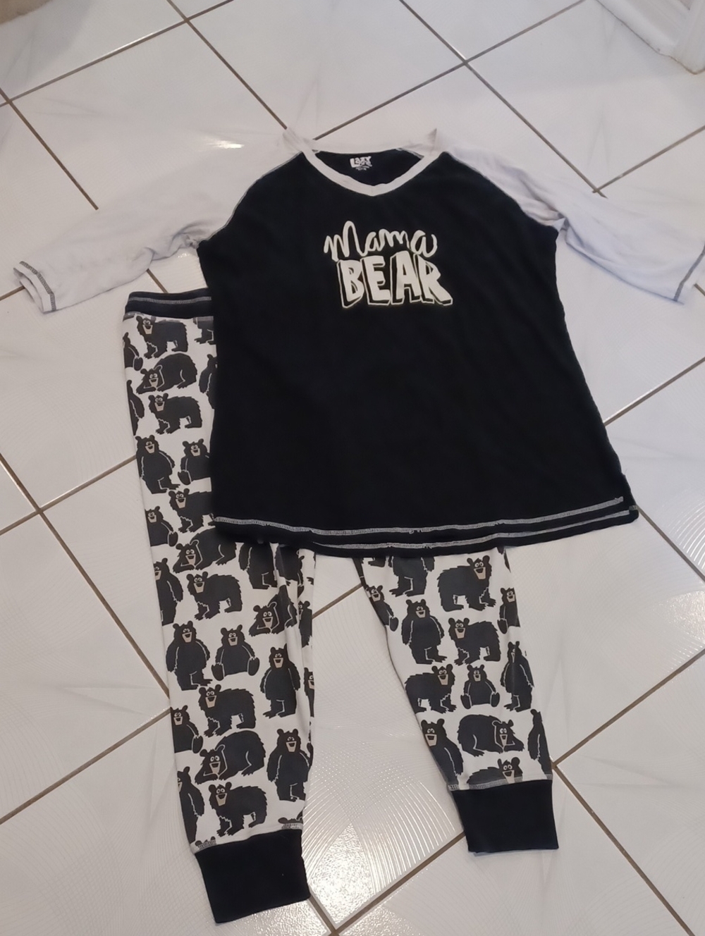 4/$60 Lazy One Black & White "Mama Bear" Pajama Set - Size XL